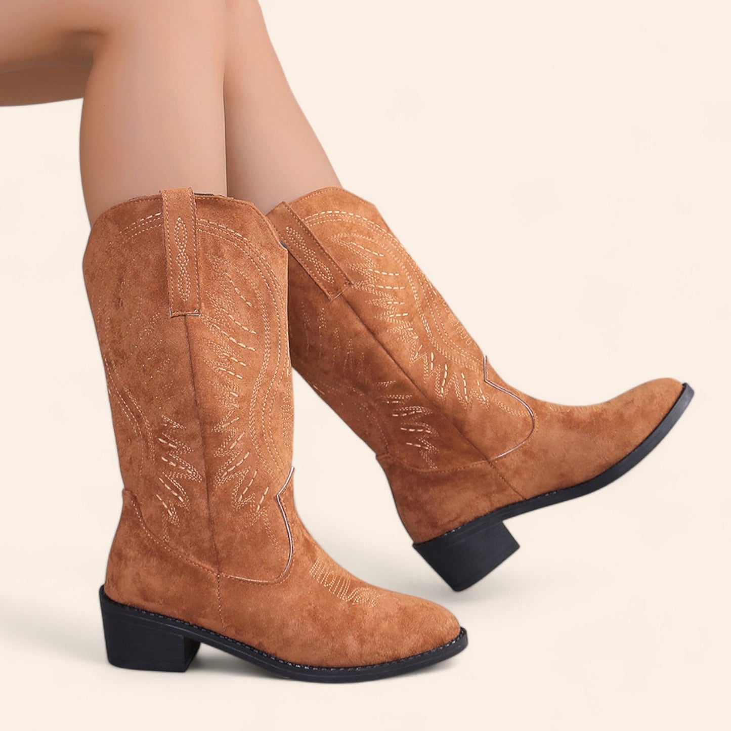 Brown suede cowboy boots with square heels - N°114