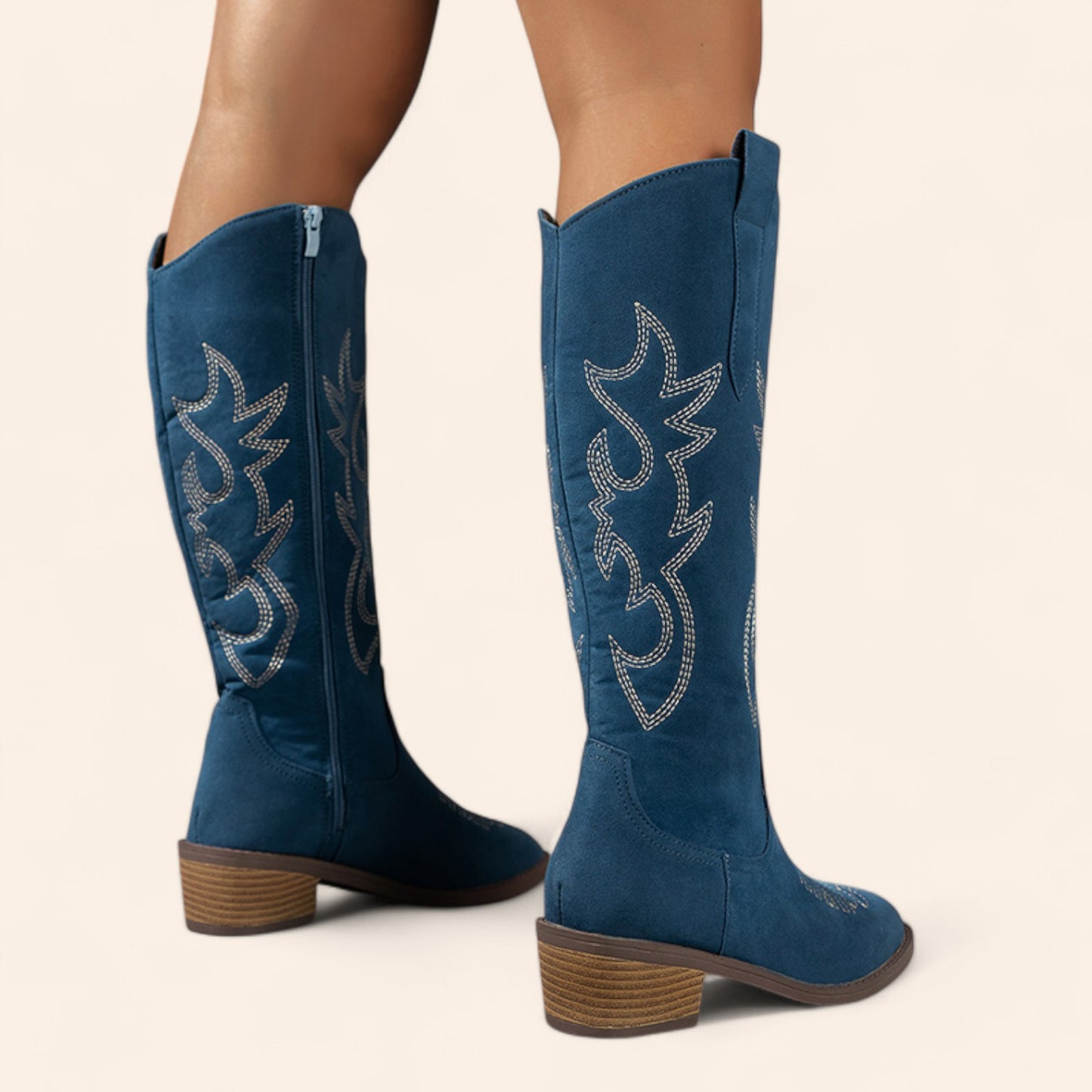 Blue cowboy boots with embroidery and brown soles - N°142