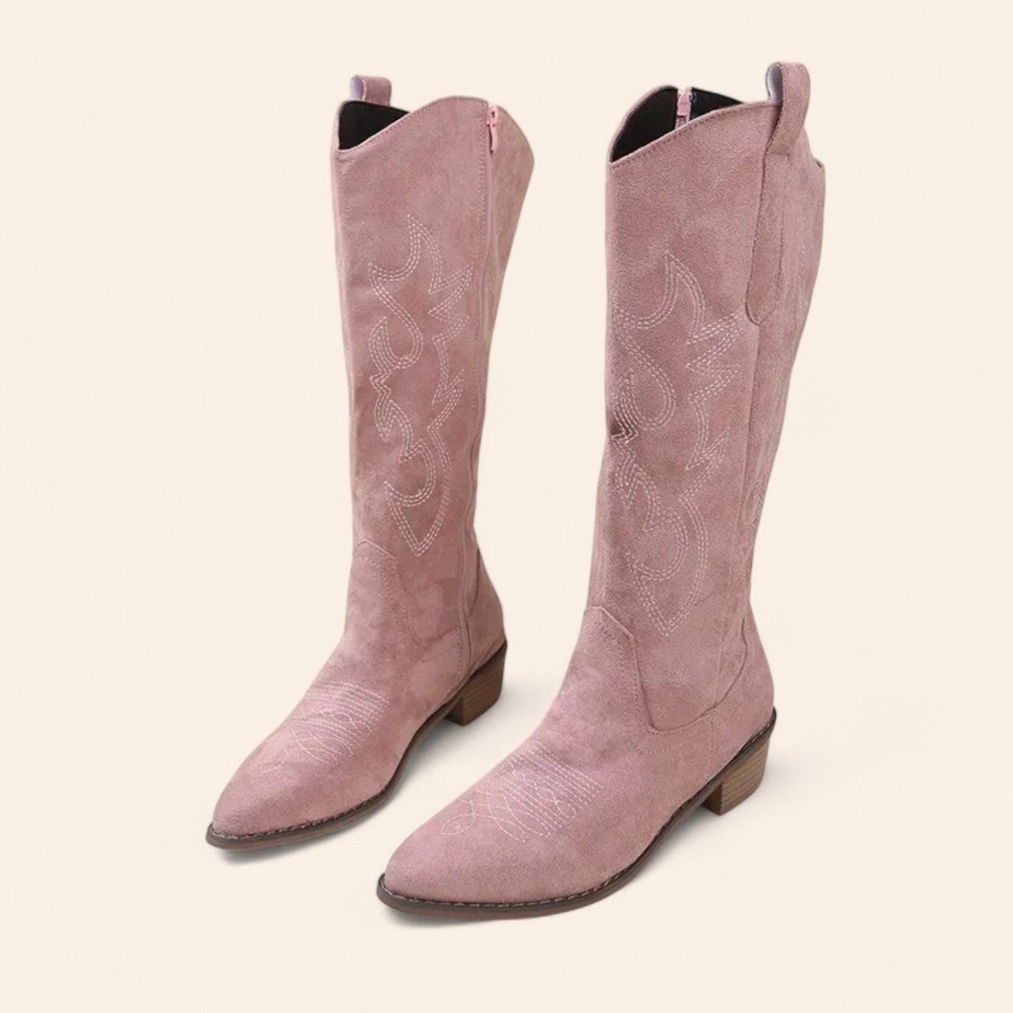 Pink cowboy boots with embroidery - Suede material - N°68