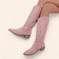 Pink cowboy boots with embroidery - Suede material - N°68