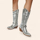 Silver cowboy boots with a buckle and embroidery - N°38