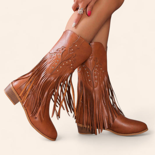 Brown cowboy boots with fringes - N°55