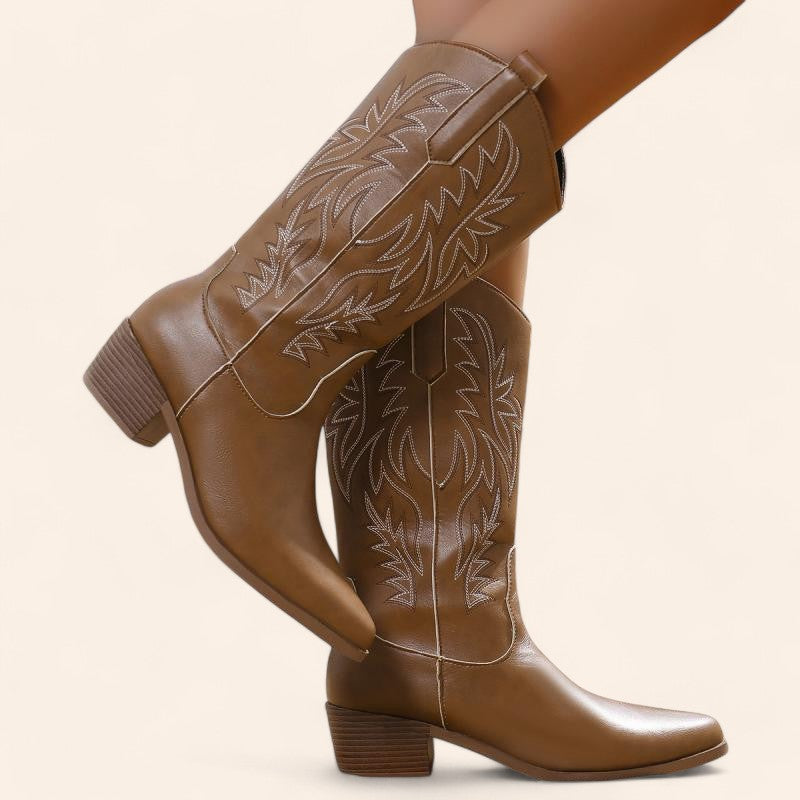 Brown cowboy boots with classic embroidery - N°46