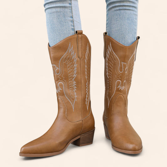 Brown cowboy boots with bird embroidery - N°120