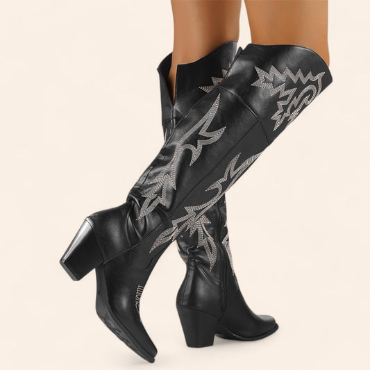 Black cowboy boots - Retro style, high and wide - N°33