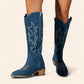 Blue cowboy boots with embroidery and brown soles - N°142