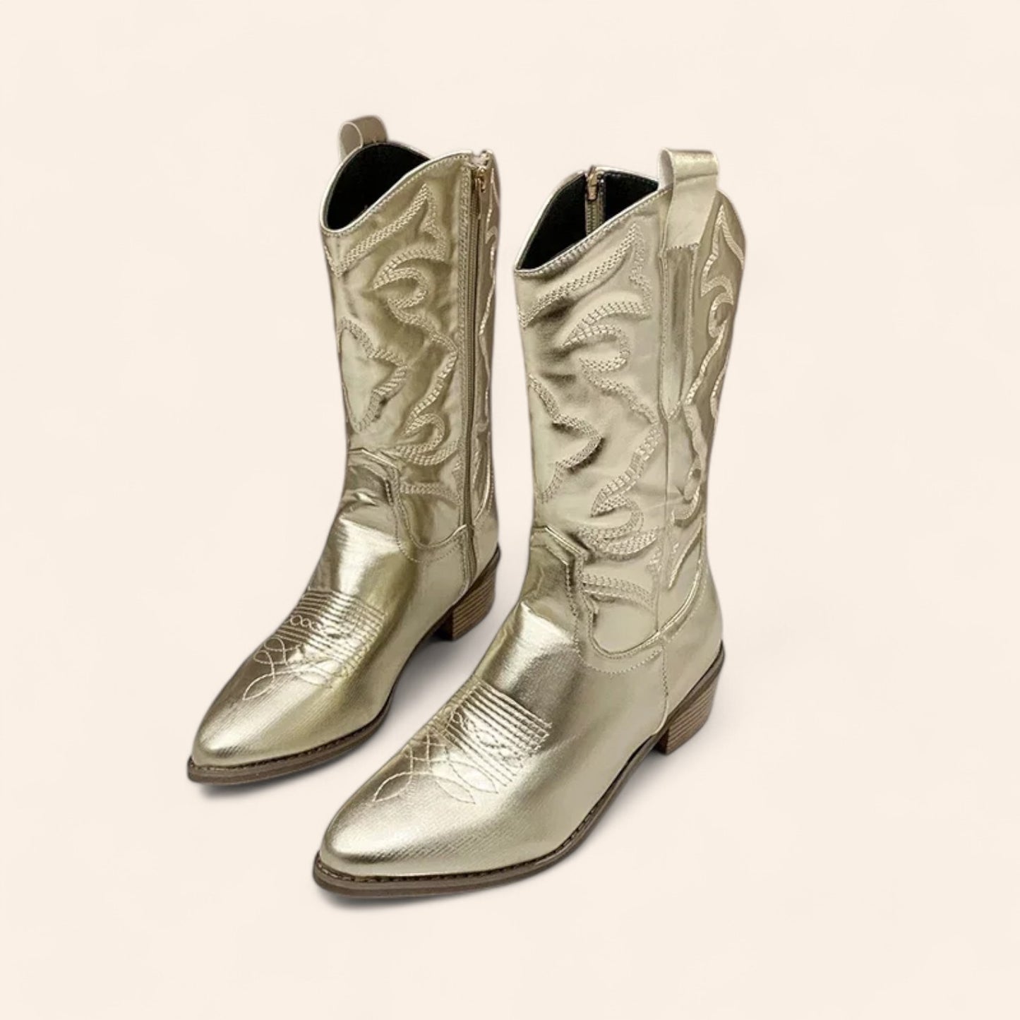 Gold cowboy boots with simple embroidery - N°97