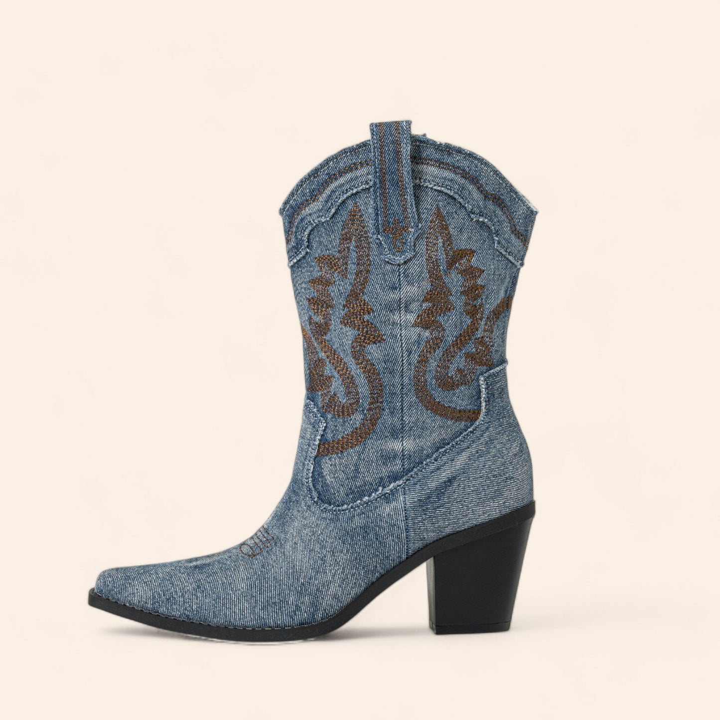 Blue cowboy boots with embroidery and denim material - N°96