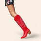 Red cowboy boots with embroidery and brown heel - N°85