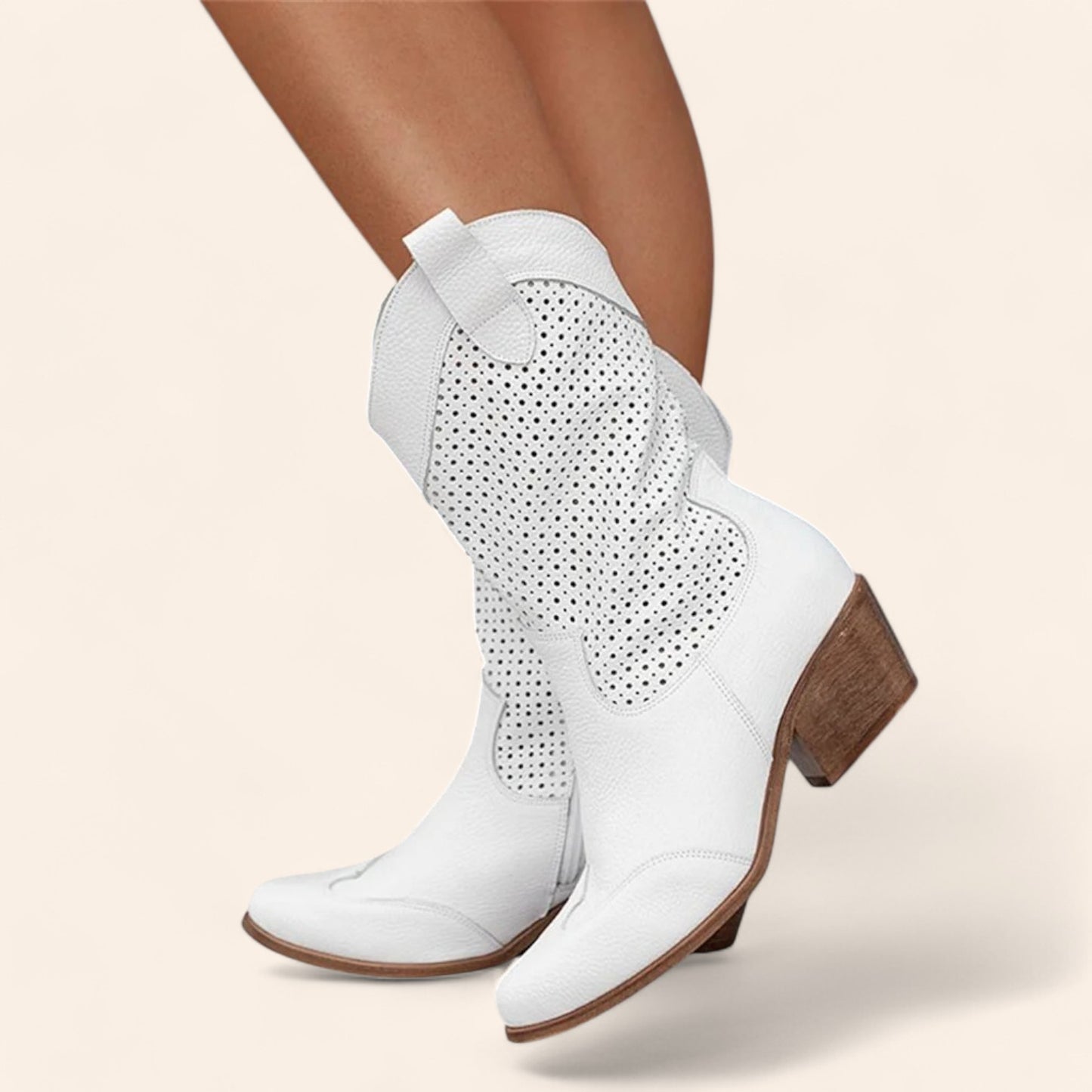 White cowboy boots with perforated design - N°8