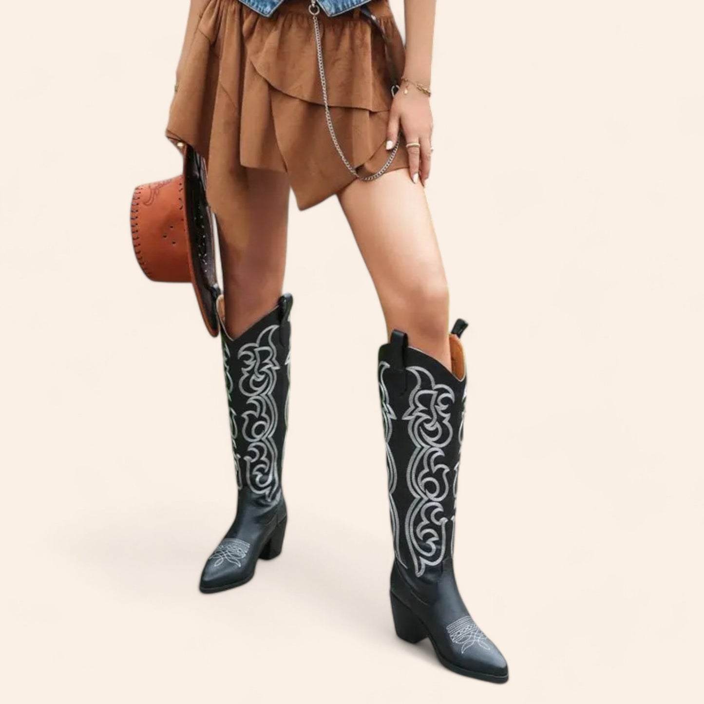 Black cowboy boots with bold embroidery - N°103