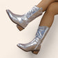 Silver cowboy boots with embossed embroidery - N°34