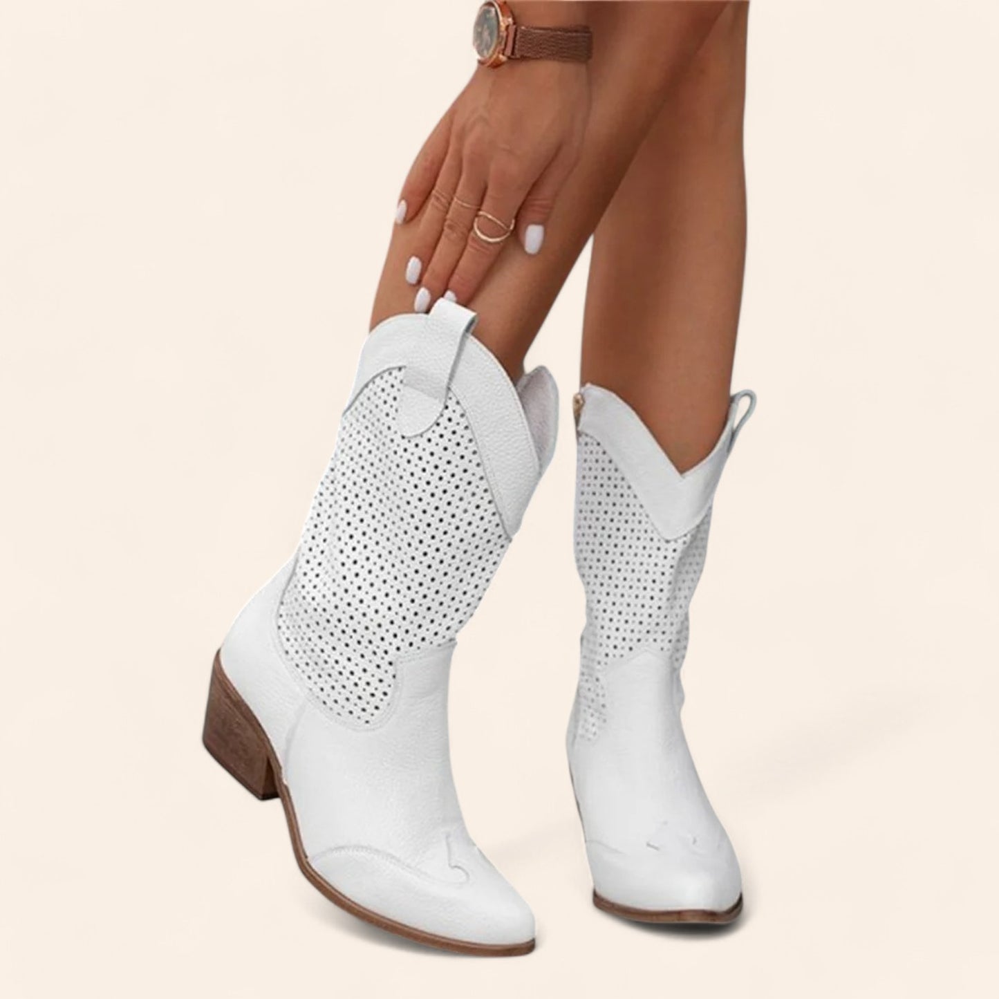 White cowboy boots with perforated design - N°8