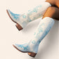 White suede cowboy boots with blue embroidery - N°12