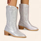 Shiny silver cowboy boots with embossed embroidery - N°115