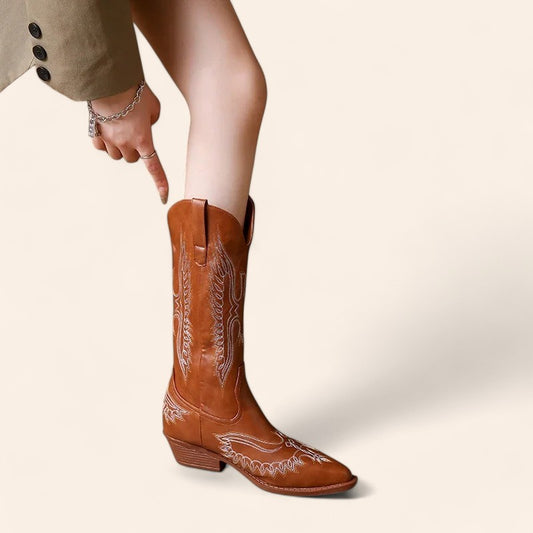 Brown cowboy boots with embroidery - Vintage style - N°47