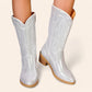 Shiny silver cowboy boots with embossed embroidery - N°115