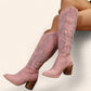 Pink cowboy boots with black embroidery - N°67