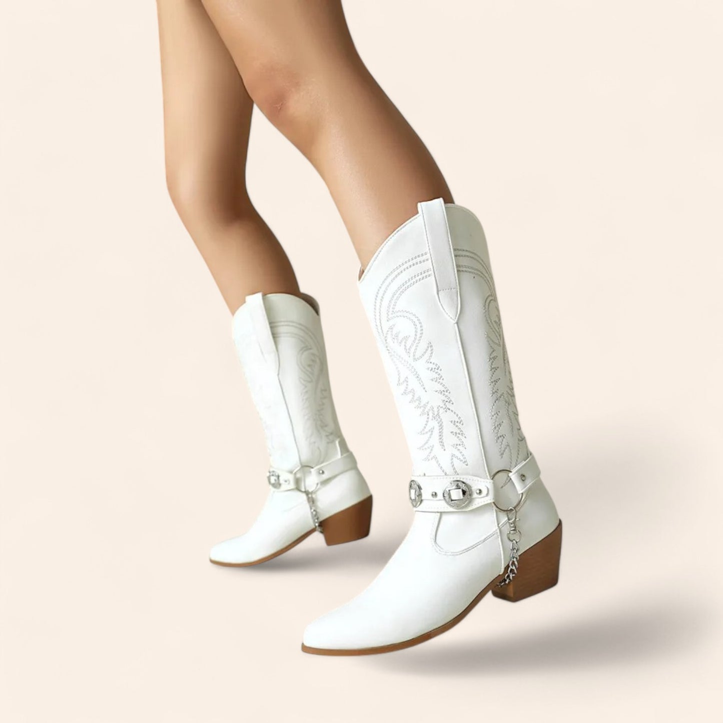 White cowboy boots with buckle - N°4