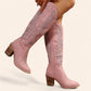 Pink cowboy boots with black embroidery - N°67