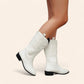 White cowboy boots with black soles and subtle embroidery - N°22