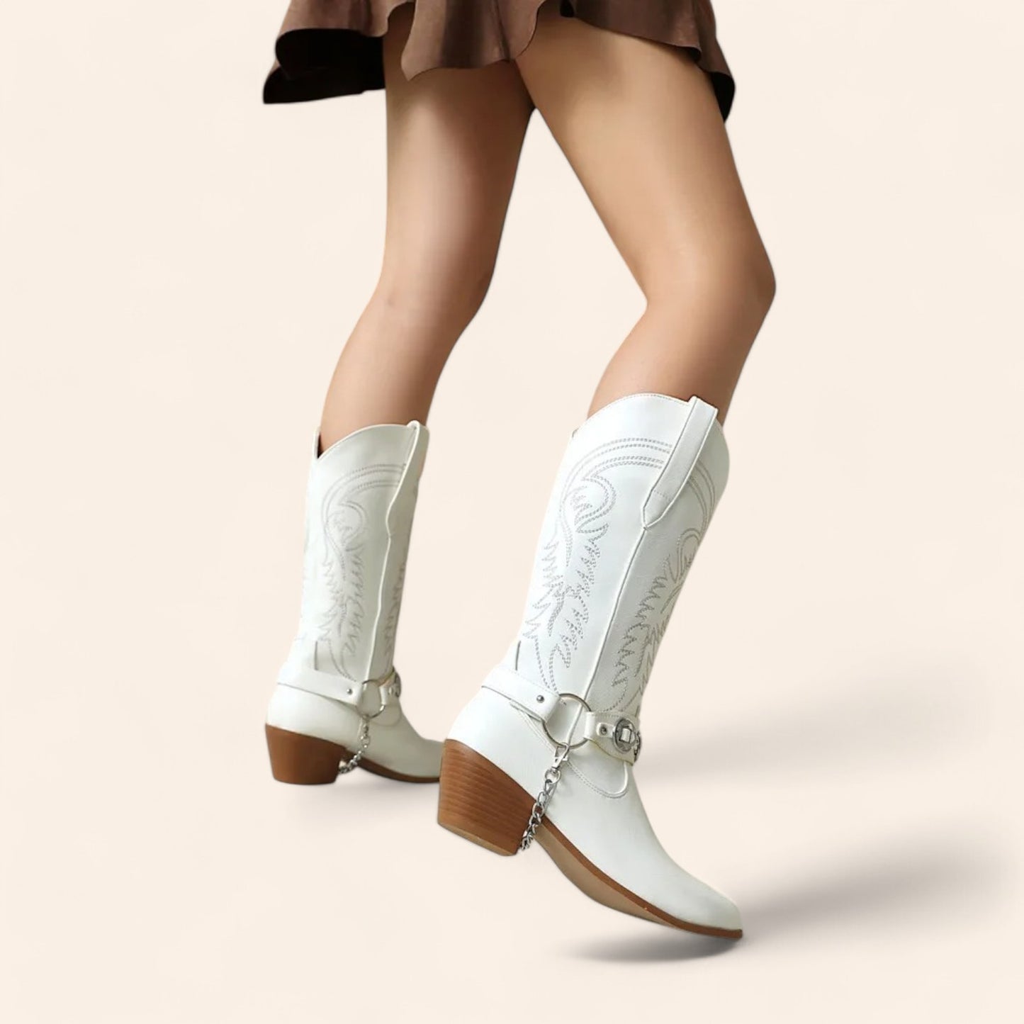 White cowboy boots with buckle - N°4