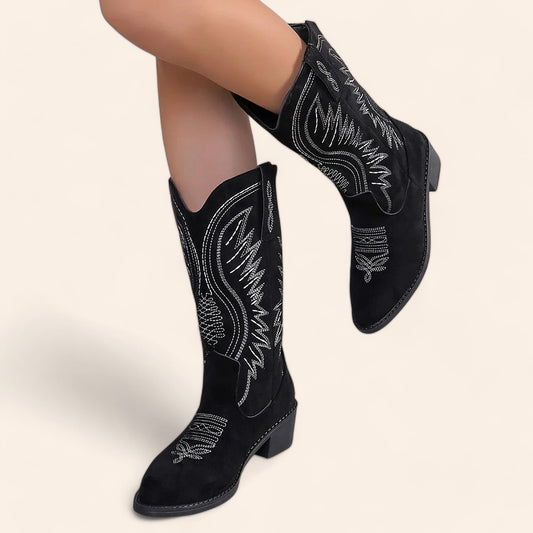 Black suede cowboy boots with square heels - N°113