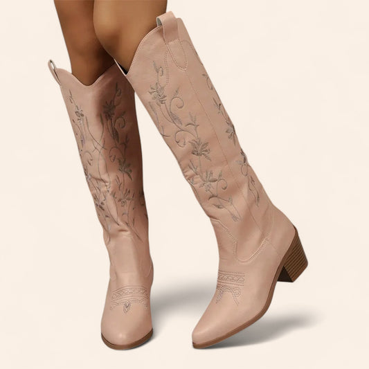 Pink cowboy boots with floral embroidery - N°130