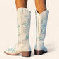 White suede cowboy boots with blue embroidery - N°12