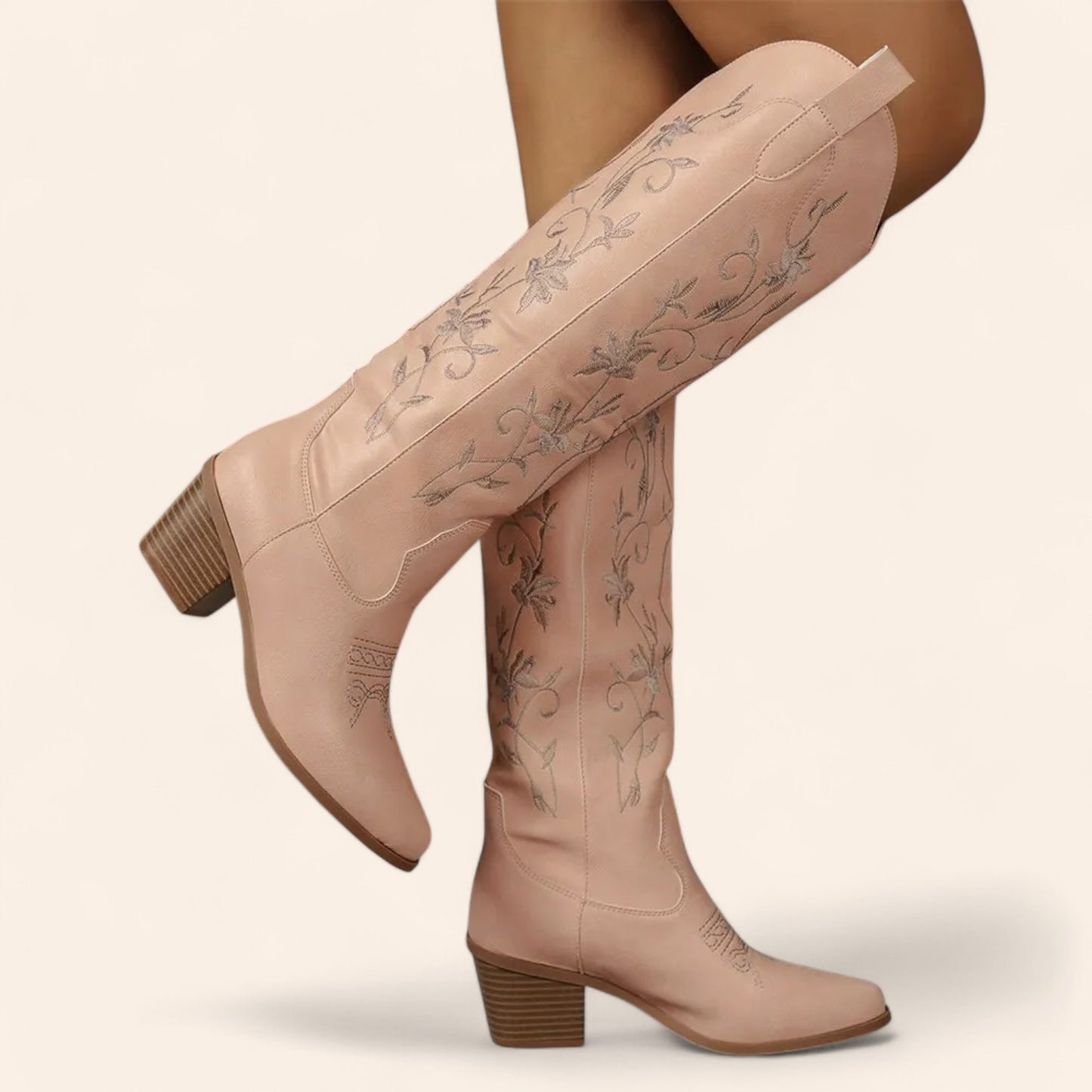 Pink cowboy boots with floral embroidery - N°130