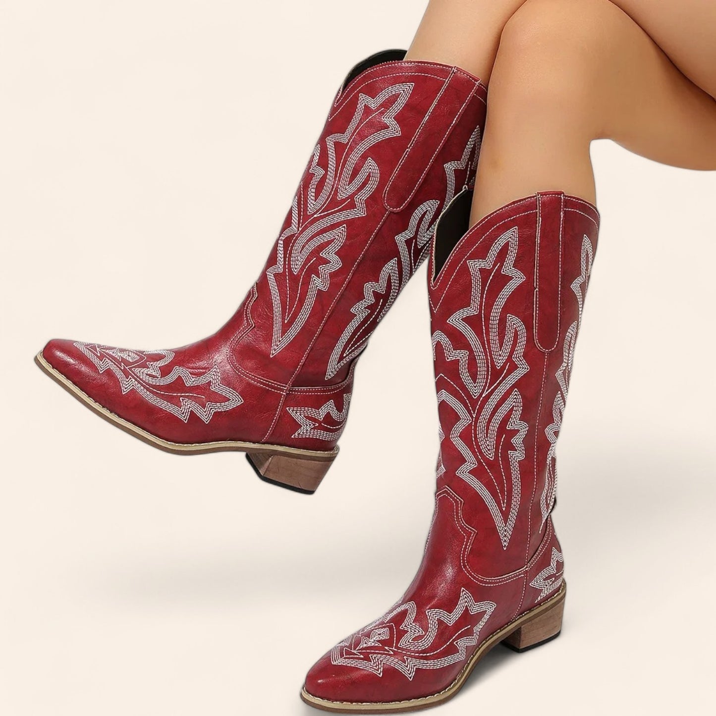 Red cowboy boots - Vintage style with embroidery - N°80