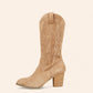 Beige suede cowboy boots with embroidery - N°139