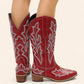 Red cowboy boots - Vintage style with embroidery - N°80