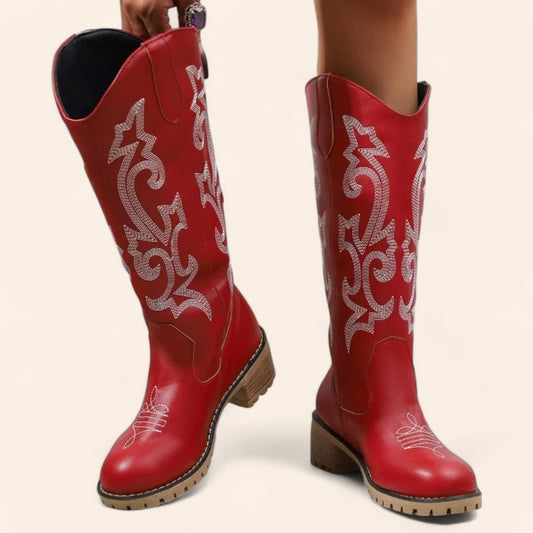 Red cowboy boots with thick soles - N°122