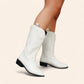 White cowboy boots with black soles and subtle embroidery - N°22