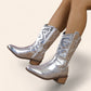 Silver cowboy boots with embossed embroidery - N°34