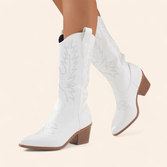 White cowboy boots with brown heel - N°2