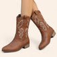 Brown cowboy boots with white side embroidery - N°106