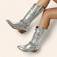 Silver cowboy boots with a buckle and embroidery - N°38