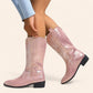 Shiny pink cowboy boots with black heels - N°72