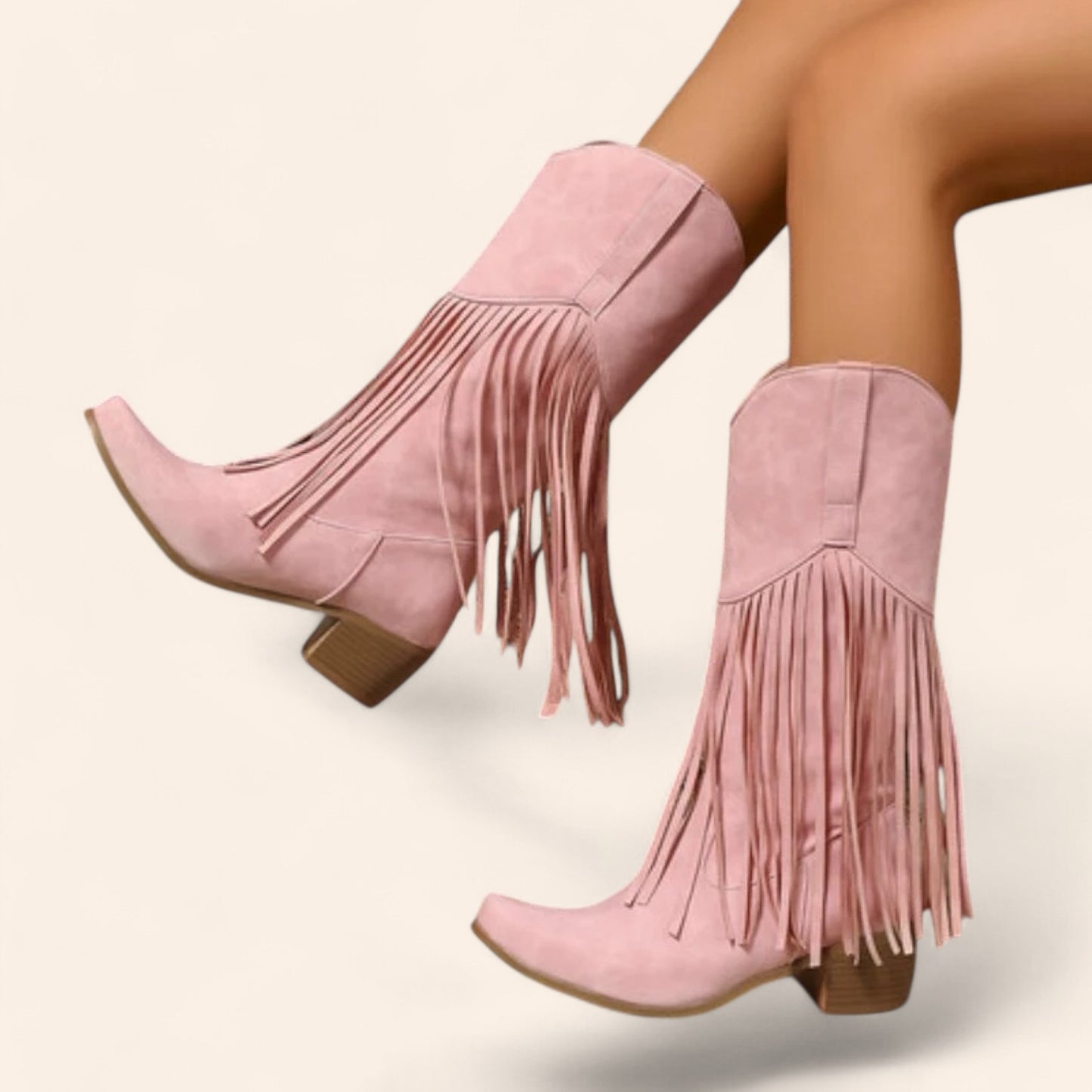 Pink cowboy boots with fringes - Vintage style - N°66