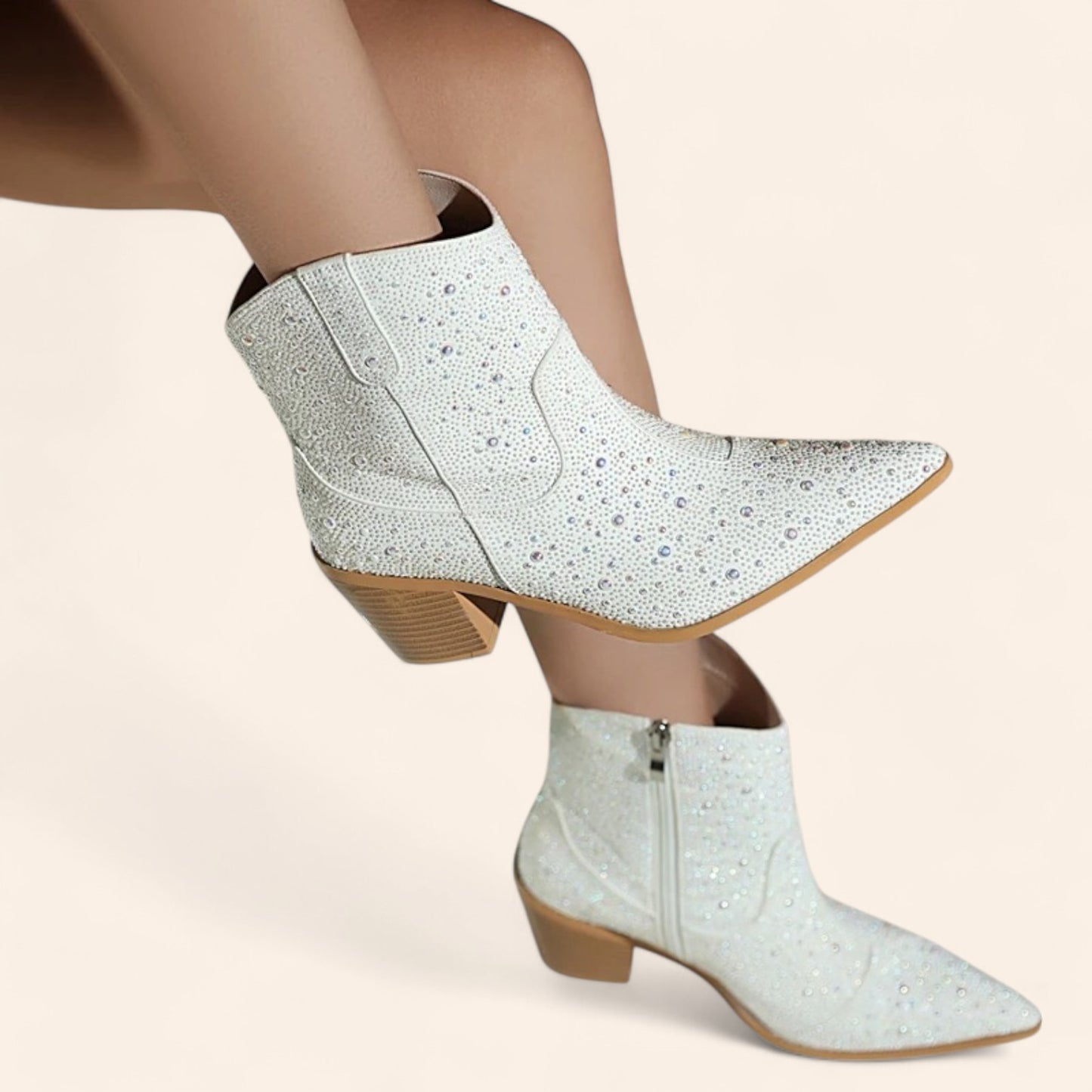 White cowboy ankle boots with pearls - N°13