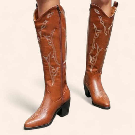 Brown cowboy boots with a large zipper - N°56