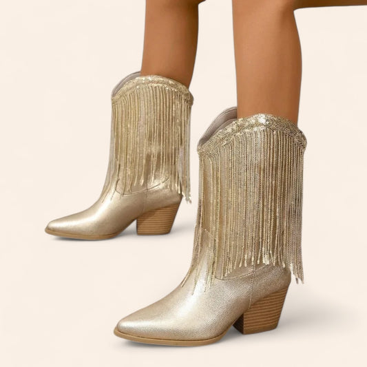 Gold cowboy boots with fringes - N°99