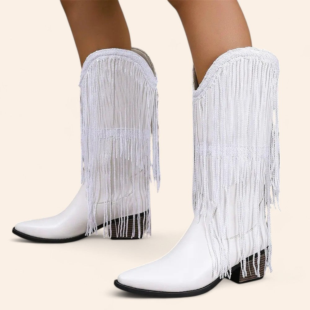 White cowboy boots with fringes - N°6