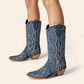 Blue cowboy boots - vintage style with embroidery - N°144