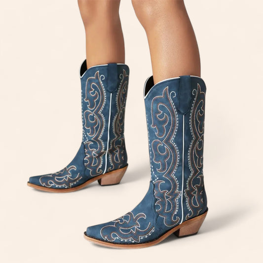 Blue cowboy boots - vintage style with embroidery - N°144