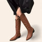 Brown cowboy ankle boots with subtle embroidery - N°61