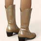 Gold cowboy boots with a pointed black sole and embroidery - N°150