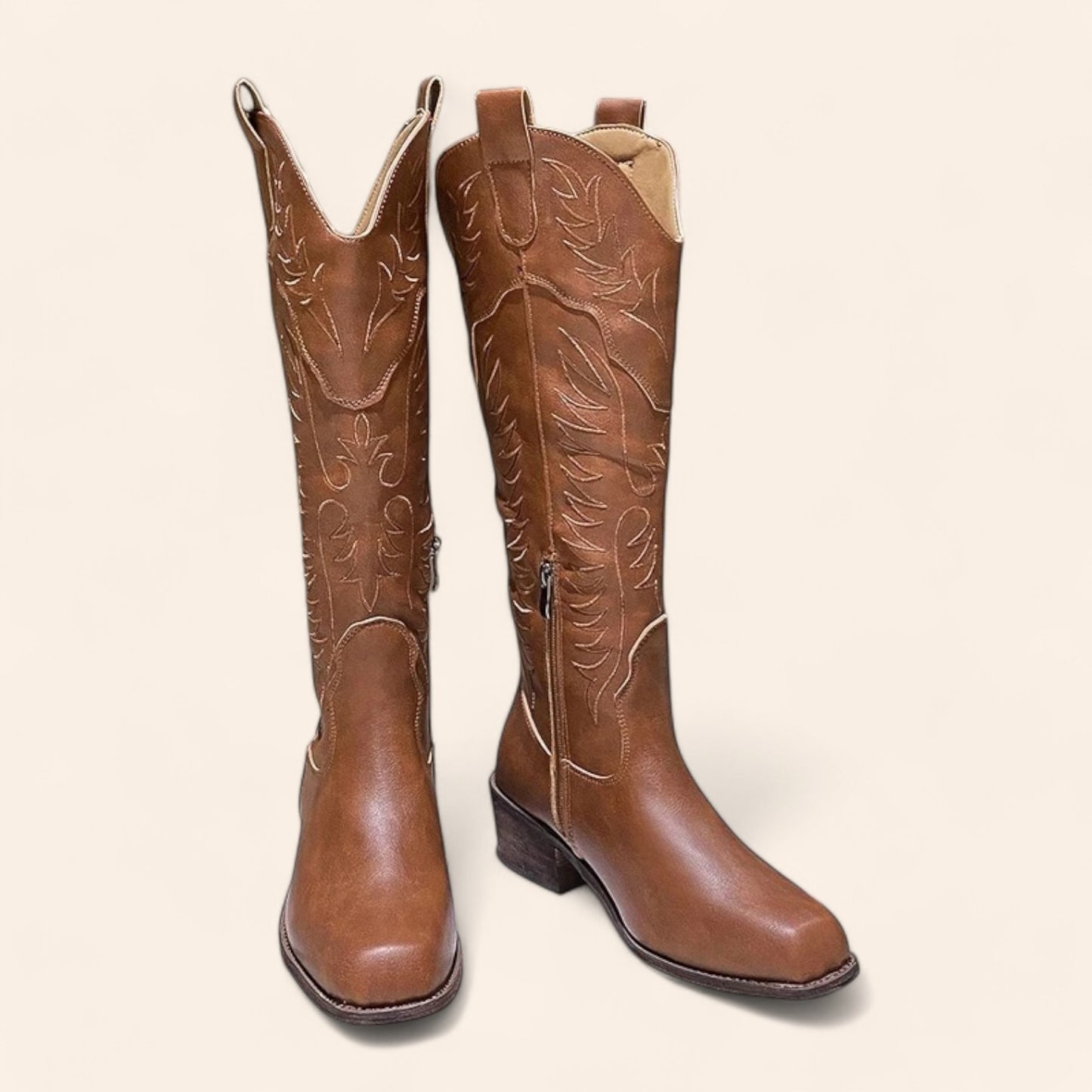 Brown cowboy boots with embossed embroidery - N°65